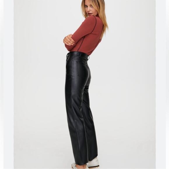 Wilfred Pants - WILFRED Artizia black faux leather pants high rise straight leg size 12